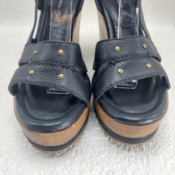 Steve Madden Wood Platform Wedge Heels Leather Ankle Strap Open Toe Sz 7 #224 - Picture 4 of 13